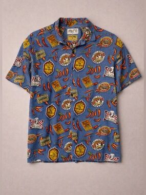 Big Dog Chili Pepper Hawaiian Shirt 4X Blue Rayon Button Front Novelty Print